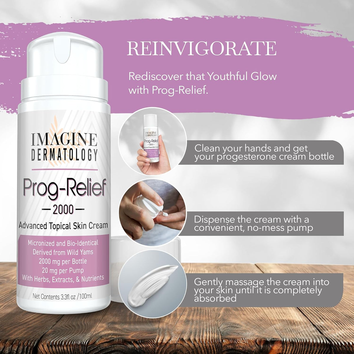 Prog-Relief Cream Progesterone Cream, Direct from US Manufacturer Warehouse, 2000mg per Bottle, Bio-Identical Micronized USP from Wild Yam 20mg per Pump, 100 Pumps