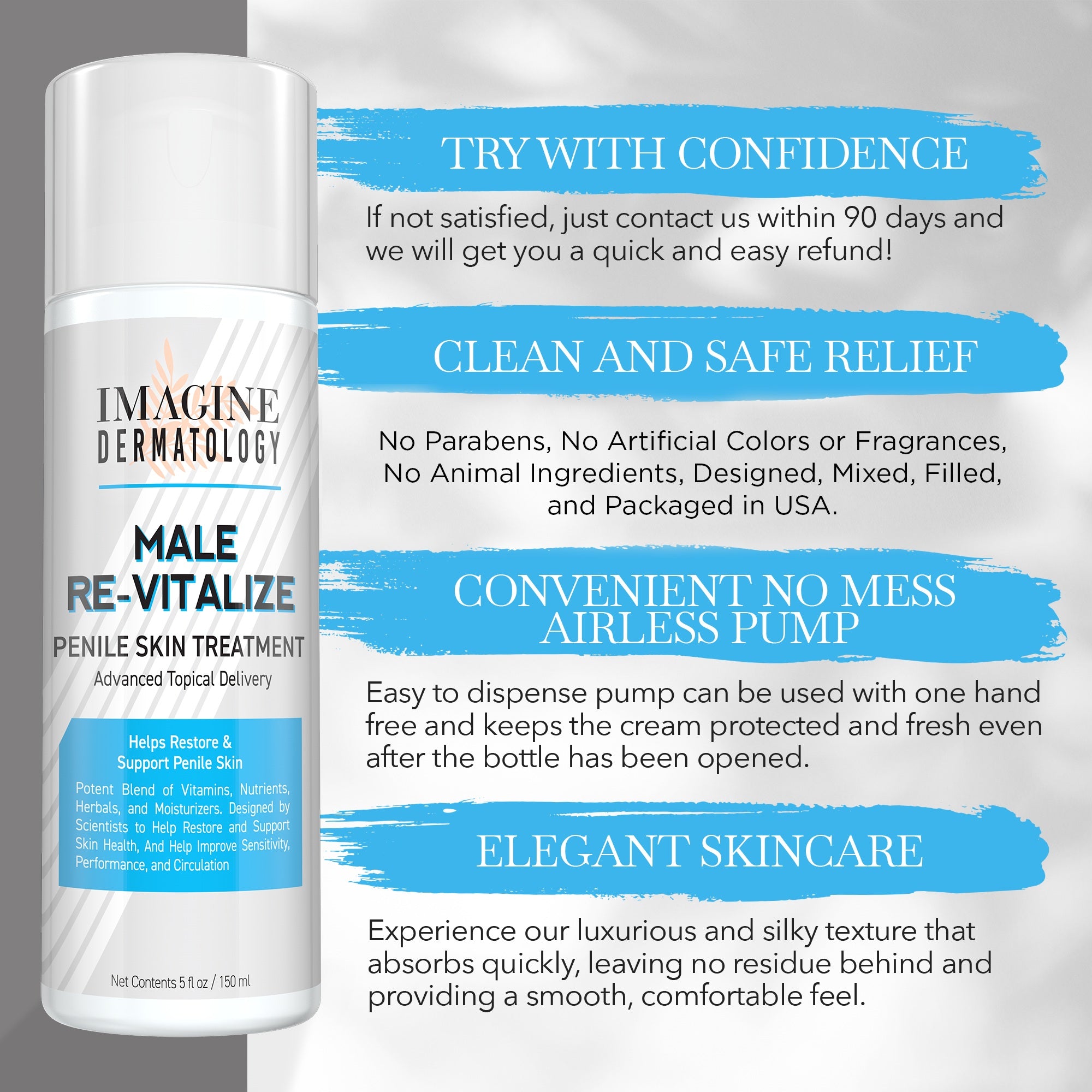 Penile Health Relief Cream No Mess Large Pump Help Soothe & Restore Red Irritated Chaffed Skin Male Re-Vitalize Large 5oz Size (5fl oz/ 150ml)