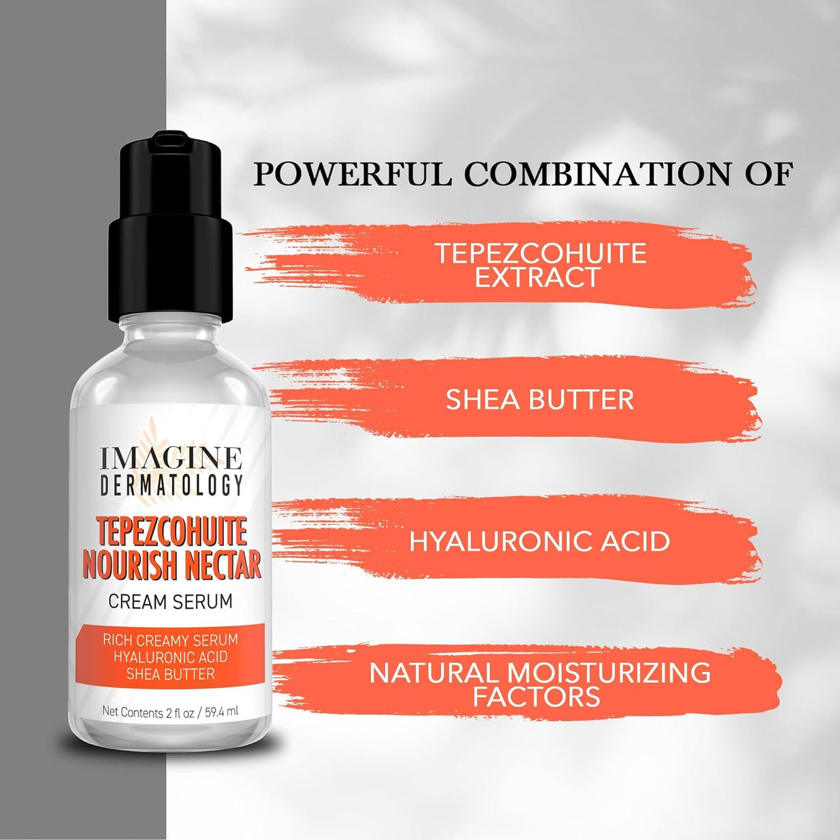 Tepezcohuite Nourish Nectar Concentrated Hyaluronic Acid Shea Butter Cream Serum Moisturizer Mimosa Tenuiflora Bark Extract Used by Mayan Healers Unscented Paraben Free Made in USA 2 fl oz/ 59.4 ml