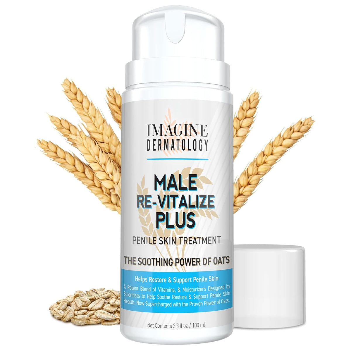 Male Re-Vitalize PLUS - Oats Penile Health Cream for Men - Relieve, Restore and Support Skin - Moisturizing Penile Cream - TSA Compliant Size (3.3 fl oz/100ml)