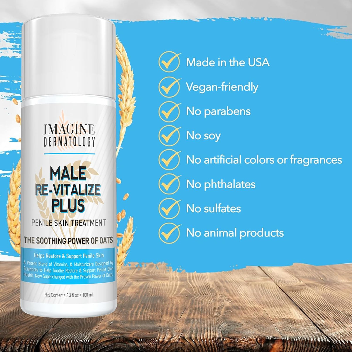 Male Re-Vitalize PLUS - Oats Penile Health Cream for Men - Relieve, Restore and Support Skin - Moisturizing Penile Cream - TSA Compliant Size (3.3 fl oz/100ml)