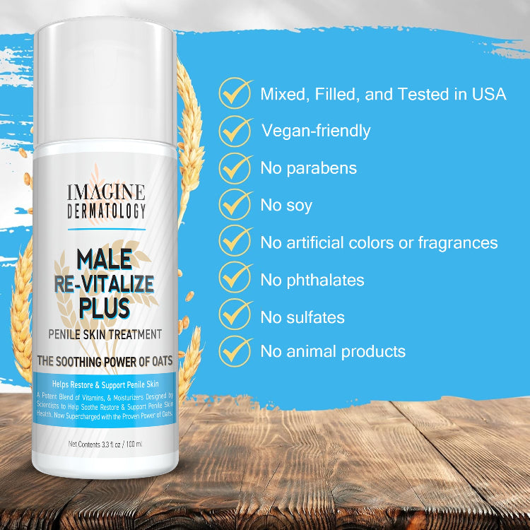 Male Re-Vitalize PLUS - Oats Penile Health Cream for Men - Relieve, Restore and Support Skin - Moisturizing Penile Cream - TSA Compliant Size (3.3 fl oz/100ml)