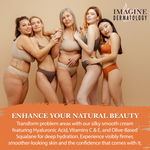 Five women standing together with 'Imagine Dermatology' branding.