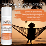 CelluSolution Shaping Cream bottle with tropical island scene and person in hammock